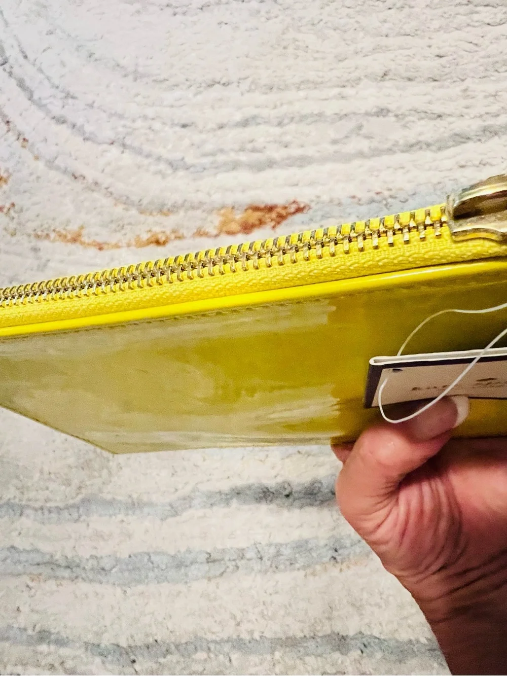 kate spade glossy yellow zip pouch.        NWT